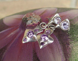 Fine silver heart earrings, 999 silver earrings, purple earrings, pmc je... - £11.85 GBP