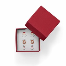 Santa, Reindeer &amp; Polar Bear Stud Set of Three 925 Sterling Silver Women Earring - £83.03 GBP