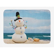 Snowman Bath Mat, Winter Vacation Holiday Theme Figure Seashells Sitting... - $37.99