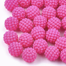 10 Berry Beads Pink Bumpy Rubberized Acrylic Raspberry 12mm Fruit Beads - $2.09