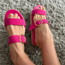 Stuart Weitzman Sz 9 Mykonos Espadrille Sandals Pink Platform Slides Sho... - $89.09