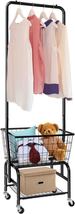 Laundry Cart with Wheels and Hanging Rack, Rolling Laundry Basket with Clothes R - £71.21 GBP