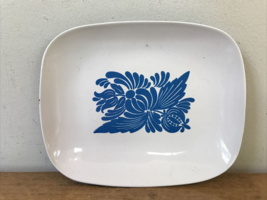 Vtg Swedish Enamel Metal Delft Blue Floral Plate Small Trinket Tray Dish 7&quot; - £24.03 GBP