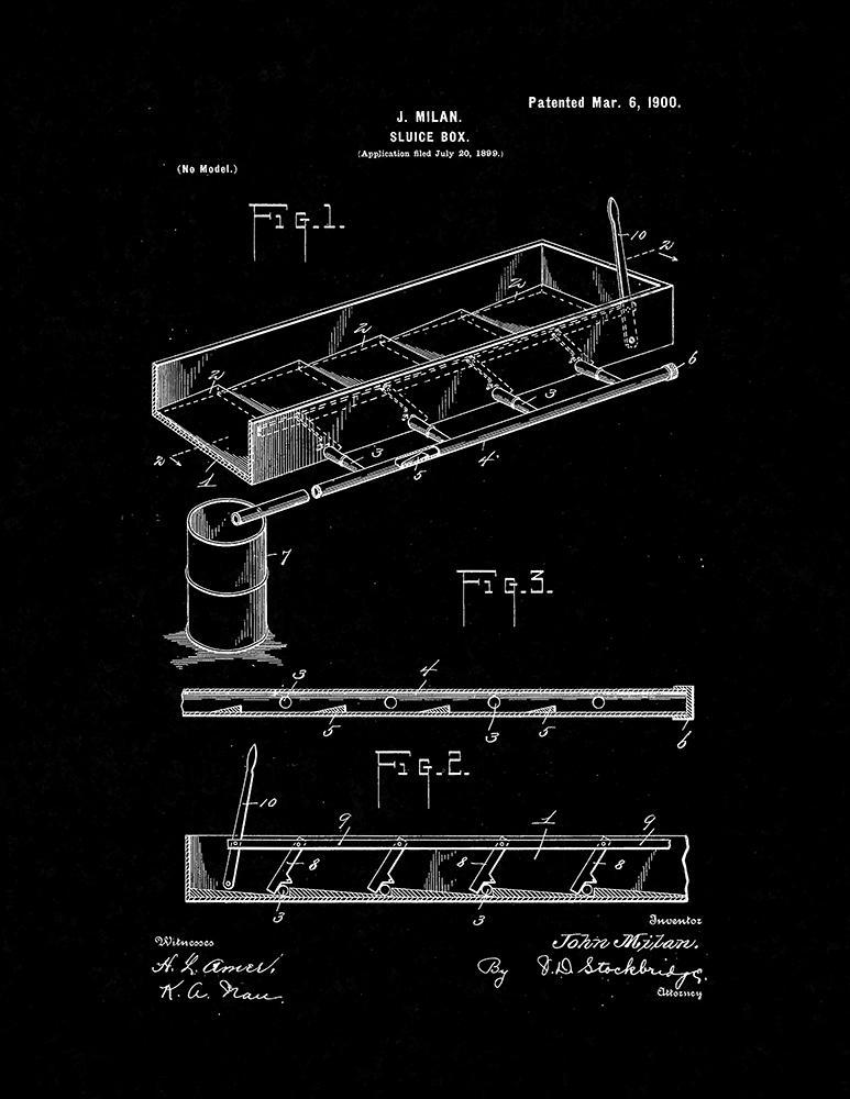 Sluice Box Patent Print - Black Matte