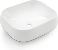 Rectangle Bathroom Ceramic White Vessel Sink, 18&quot;x16&quot; Modern  +Faucet+PopUp - $117.81