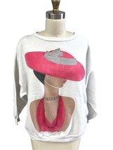 Vtg 80s Womens Sweatshirt &quot;Woman In Pink Saucer Hat&quot; Graphic Sz M - $30.29