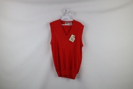 NOS Vintage 70s Streetwear Womens Medium Blank Knit V-Neck Sweater Vest Red - £54.40 GBP