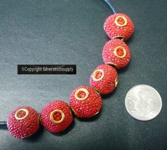 6 pc lot handmade mosaic red glass Granulation style beads bs107 - £1.54 GBP