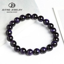 JD High Quality Blue Tiger Eye Buddha Bracelets Natural Stone Round Beads Elasti - £22.05 GBP