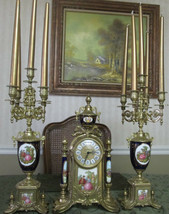 Two 5 Stick Candelabras Gilded Brass Blue Sevres Porcelain with quartz clock   - £1,994.96 GBP