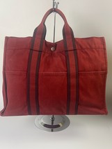 Authentic HERMES Fourre Tout MM Vintage Hand Tote Bag Canvas Red - $167.94