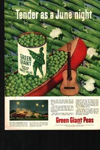 1951 Green Giant Sweet Peas Ad Tender as a June Night Guitar Moonlight D4 - $22.24