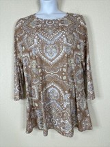 NWT Lily By Firmiana Womens Plus Size 2XL Brown Boho Mandala Tunic Long Sleeve - £15.28 GBP