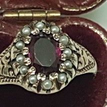 Antique Victorian  Enameled 12K Gold Amethyst  &amp;  Seed Pearls  Ring - £1,417.79 GBP