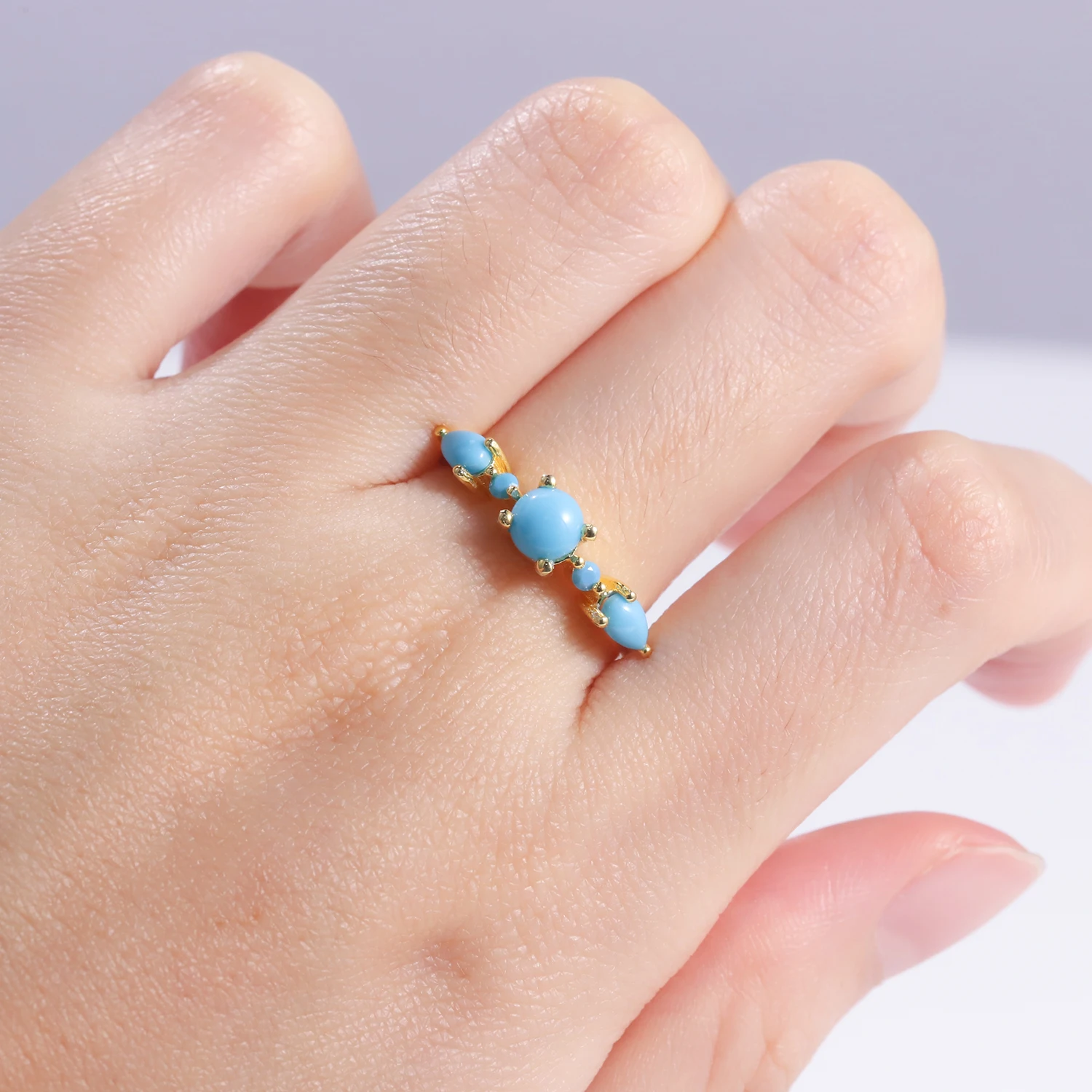 925 Sterling Silver Lab Turquoise Rings 14K Gold Filled Anniversary Rings Weddin - £38.43 GBP