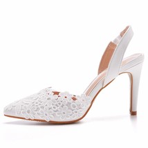 White Lace Summer Women Pumps 10CM High Heels Elegant Sexy Pointed Slingbacks We - £40.39 GBP