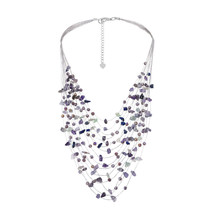 Floating Amethyst and Crystals Silk Thread Multi-Layered Statement Necklace - £21.86 GBP