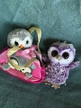 Lot of TY Plush MOONLIGHT &amp; Aurora Gray Plush OWL Owlet in Pink Purse Stuffed An - £11.71 GBP