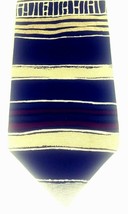 AXXA Mens Tie 58&quot; Uneven Horizontal Stripe Geometric Black Tan Burgundy Silk USA - £6.68 GBP