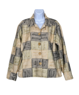 Units Sz L Women&#39;s Linen Jacket Geometric Pattern Wood Buttons - £19.54 GBP