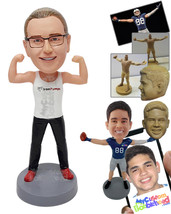 Personalized Bobblehead Strong looking guy wearing a tank top and gym shoes posi - £71.07 GBP