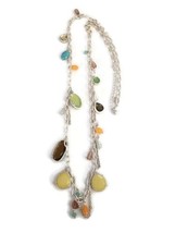 Lia Sophia Long Chaotic Multicolored Beaded Silver Tone Chain Necklace - £15.75 GBP