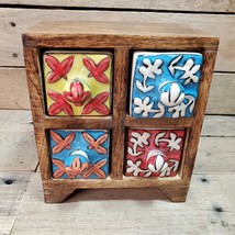 India Inspired Wooden 4 Drawer With Ceramic Hand Painted Knobs - £32.40 GBP