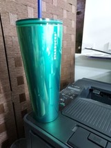 Green Mirrored Starbucks Tumbler With Lid and Straw - Summer 2022 - £15.65 GBP