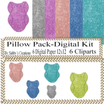 Pillow Pack3 Digital Kit-Digtial Paper-Art Clip-Glitter-Notebook-gift card. - £0.99 GBP
