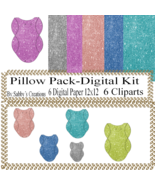 Pillow Pack3 Digital Kit-Digtial Paper-Art Clip-Glitter-Notebook-gift card. - $37.30 MXN