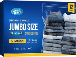 Extra Large 5 Gallon Zipper Storage Bags - 12 Count, 18x24, Waterproof D... - $29.65