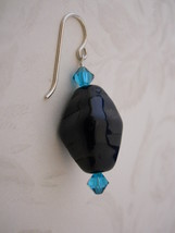 Black &amp; Teal Earrings: Glass, Swarovski Crytals &amp; Sterling Silver, Hand Crafted - £11.96 GBP