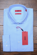 HUGO BOSS Hombre Erondo Extra Ajustado Azul Pastel Algodón Elástico Camisa 43 17 - £50.68 GBP