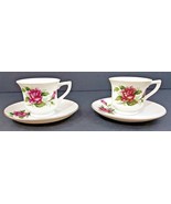 Demitasse Cups &amp; Saucers Set of 2 Romantic Rose With Gold Trim Japan - $261.51 MXN