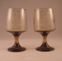 Pfaltzgraff Stemware 2pc Set Amber Etched Pattern Glass 5 1/2&quot; Dinnerware - $24.99