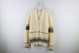 Vtg 70s Mid Century Modern MCM Mens Medium Striped Chunky Knit Henley Sw... - £62.54 GBP