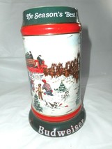 Budweiser Christmas Beer Stein Mug Season&#39;s Best Clydesdales Vintage 1991 - £18.97 GBP