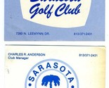 2 Sarasota Golf Club Golf Score Cards 1980&#39;s Sarasota Florida - $24.72