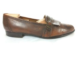 Johnston &amp; Murphy Men&#39;s Brown Leather Buckle Kiltie Dress Loafers 11 M ITALY - £20.77 GBP