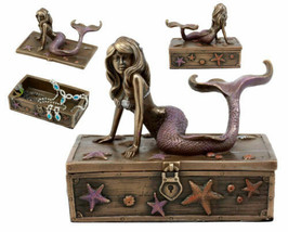 Ebros Bronzed Resin Mermaid Ariel Resting Jewelry Trinket Decorative Box 5&quot; L - £27.10 GBP