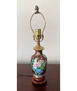 Antique Chinese Cloisonné Lamp w/ Carved Wooden Base Double Sided Floral - £60.02 GBP
