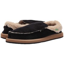 Sanuk Men&#39;s Chiba Chill Corduroy Loafer Flat Black Faux Fur Lining Size 10 - £47.45 GBP