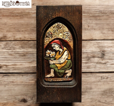 Icon Spring Rustic Folk Art Wood Carving Warm Colors and Gold RARE - $833.24 MXN