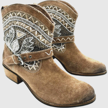Naughty Monkey womens Deco Stych Ankle Bootie Taupe Leather NMBT0153 sz 10 - $789.50 MXN