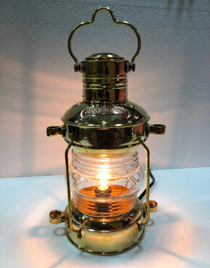 Nautical Antique 14" Ship Lamp Boat Shiny Gold Brass Electric Lantern Maritime