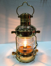 Nautical Antique 14&quot; Ship Lamp Boat Shiny Gold Brass Electric Lantern Maritime - £85.84 GBP
