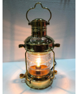 Nautical Antique 14" Ship Lamp Boat Shiny Gold Brass Electric Lantern Maritime - $107.06
