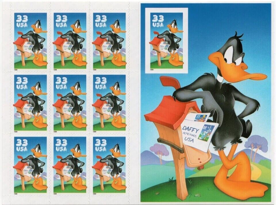 SCOTT 3306 - 33 CENT DAFFY DUCK SOUVENIR SHEET OF 10 MNH - $14.90