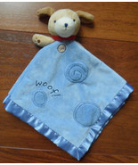 Carter Boy Blue Puppy Dog Woof Rattle Velour Satiny Lovey Security Blanket - $14.65