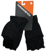 Hawke &amp; Co. Men&#39;s 5 Finger Fleece Ribbed Convertible Mitten Gloves Black S/M - £13.99 GBP